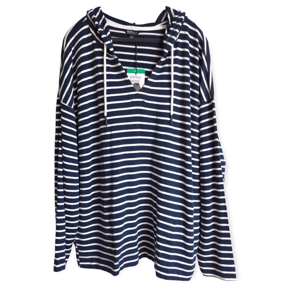 Navy Striped Lightweight Hoodie - Buffalo by David Bitton - size XL
